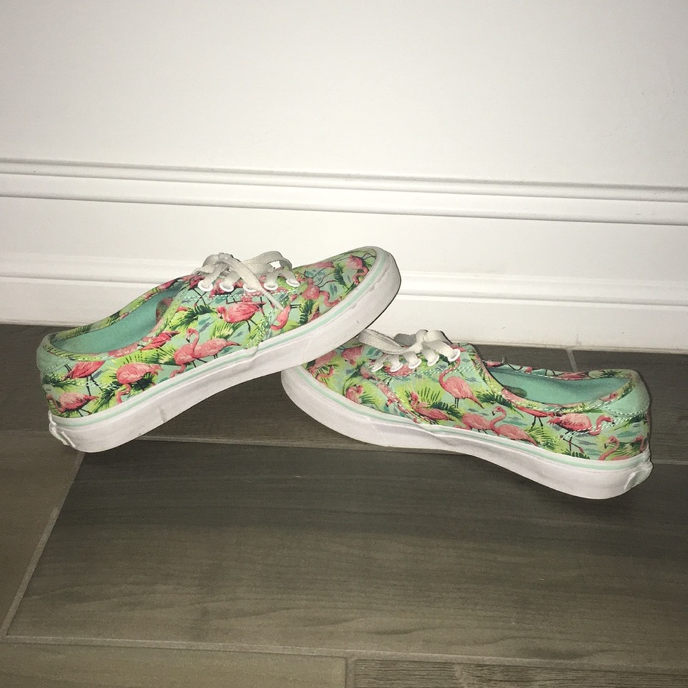 Vans with tropical background and flamingos